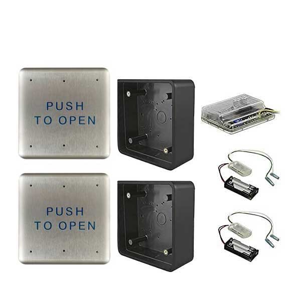Push Plate Kit - includes; (2) 4.5 push plates, (2) mounting boxes, 2 transmitters